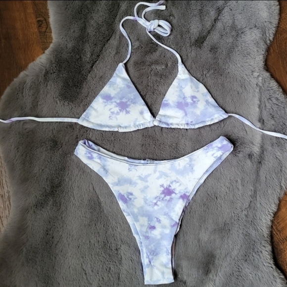 Triangle Tie Dye 3 Piece Bikini Set with Skirt Swimsuit - Picture 4 of 7